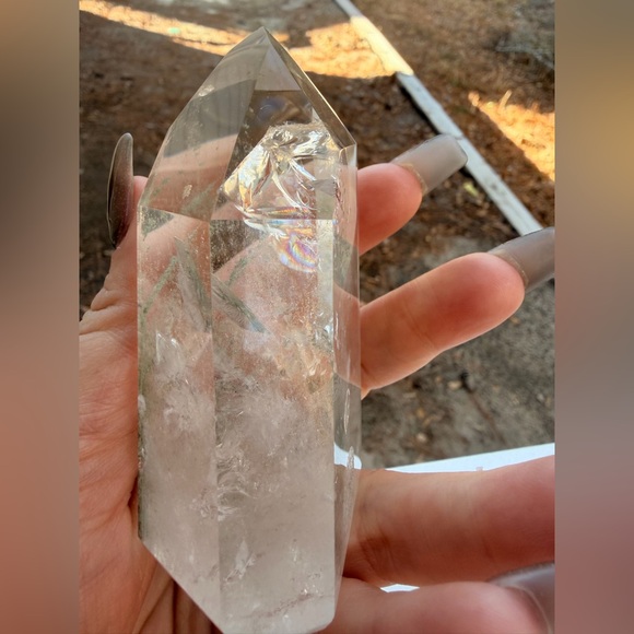 Garden Quartz Tower | Lodolite Inclusion Quartz | Natural Crystal Point Rainbow - Picture 4 of 10